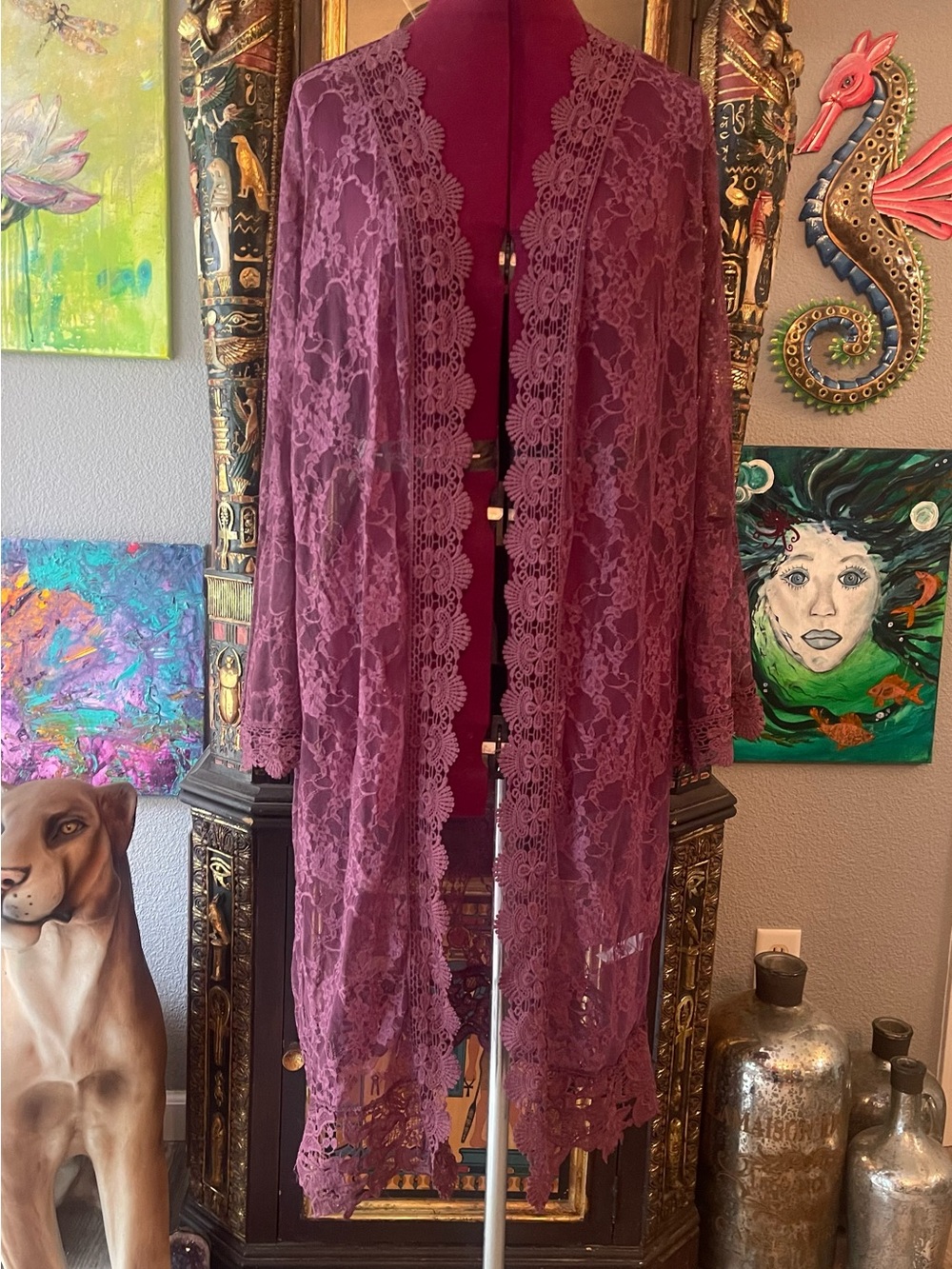 Lace Sheer Kimono Robe in Deep Plum - Women Intimates & Sleepwear
